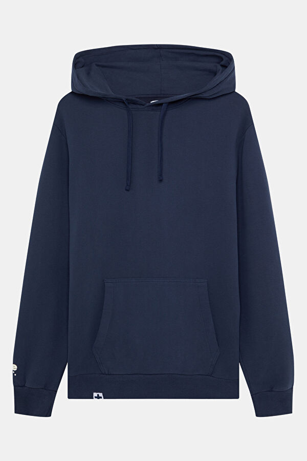 Relax Fit Navy Blue Hooded Men's Sweatshirt