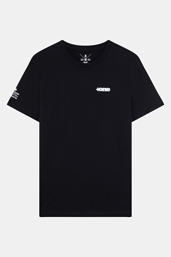 Relax Kalıp Siyah Bisiklet Yaka Nakışlı Erkek T-Shirt