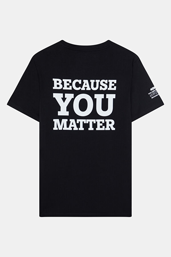 Relax Kalıp Siyah Bisiklet Yaka Nakışlı Erkek T-Shirt 2