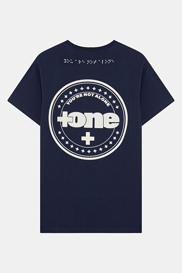 Relax Kalıp Lacivert Bisiklet Yaka Nakışlı Erkek T-Shirt 2