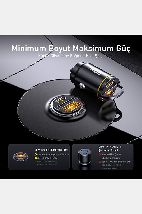 Superauto PD 45W 2 Portlu Siyah Araba Şarj Cihazı 6