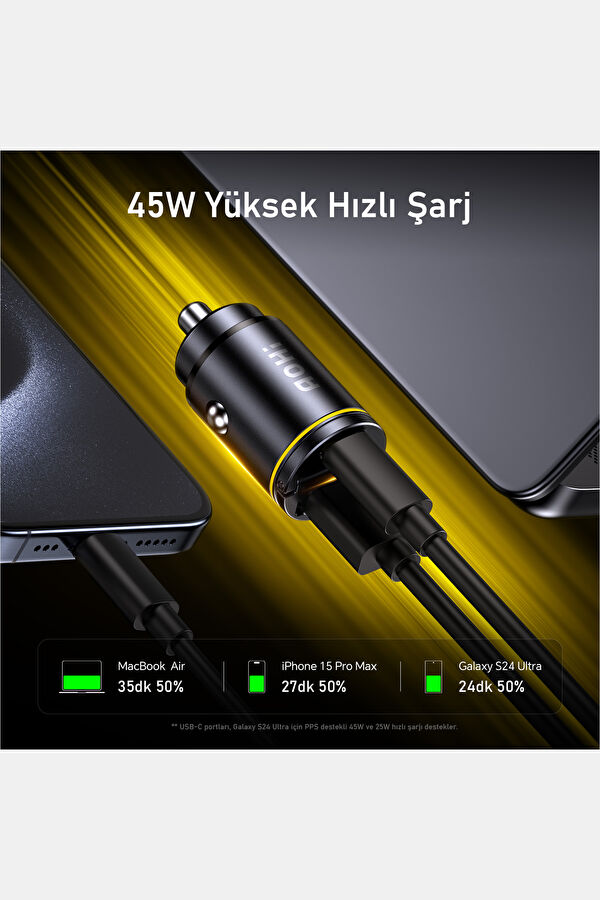 Superauto PD 45W 2 Portlu Siyah Araba Şarj Cihazı 8