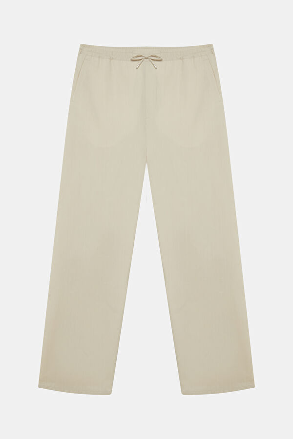 Relax Kalıp Krem Wide Leg Erkek Pantolon