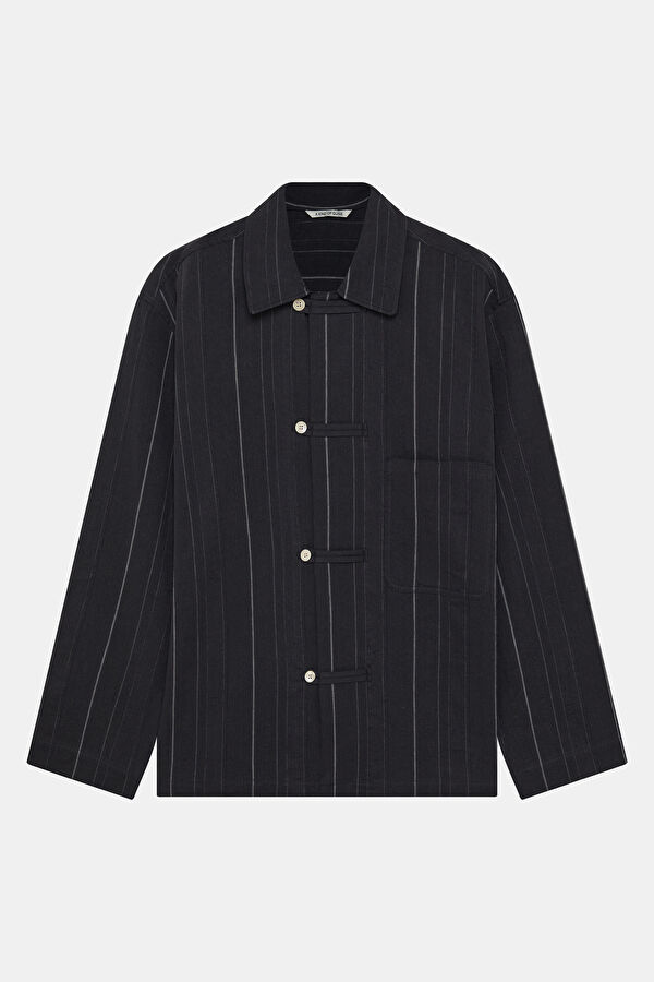Black Buttoned Cotton/Silk Men's Jacket