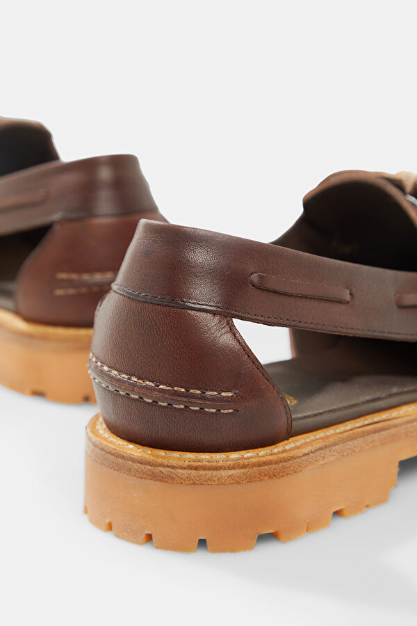 Barolo Men's Brown Leather Boat Sandals 5