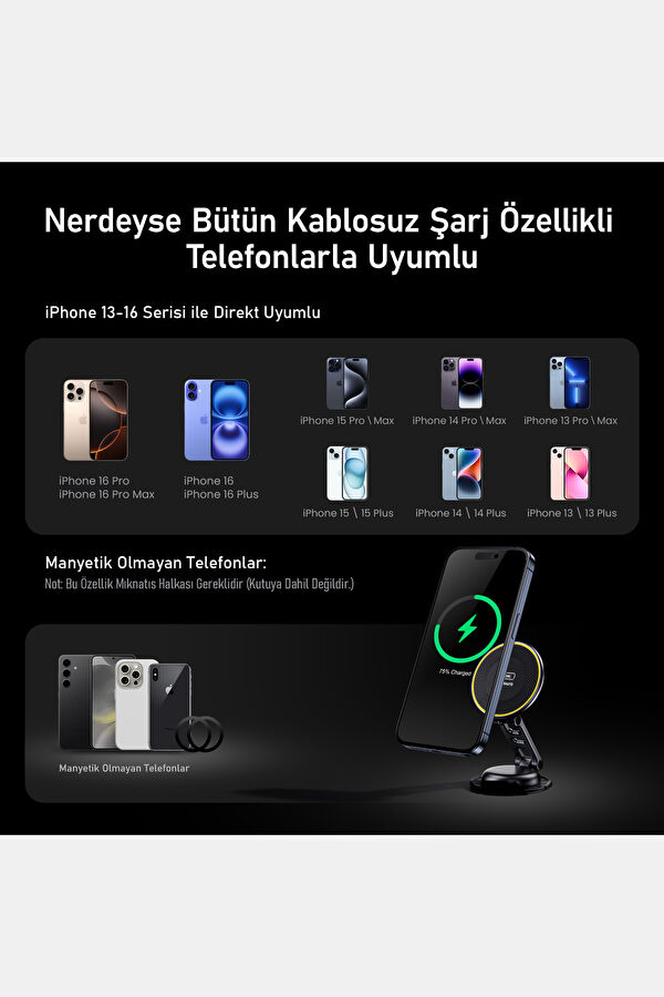 Superauto Katlanabilir Magmetic 15W Kablosuz Siyah 2