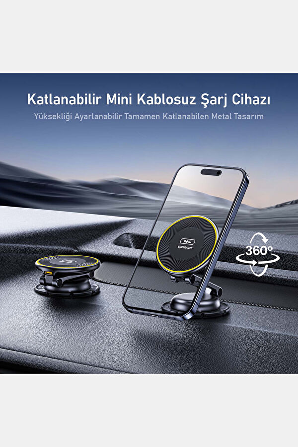 Superauto Katlanabilir Magmetic 15W Kablosuz Siyah 8
