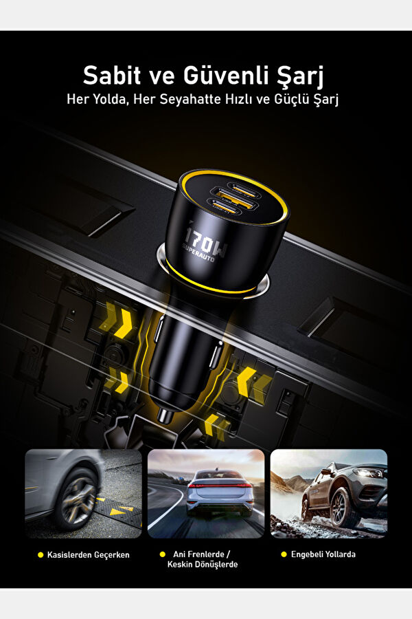 Superauto PD 170W 3 Portlu Siyah Araba Şarj Cihazı 3