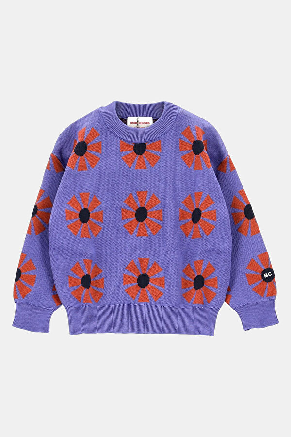 Blue Embroidered Knitted Kids Sweater