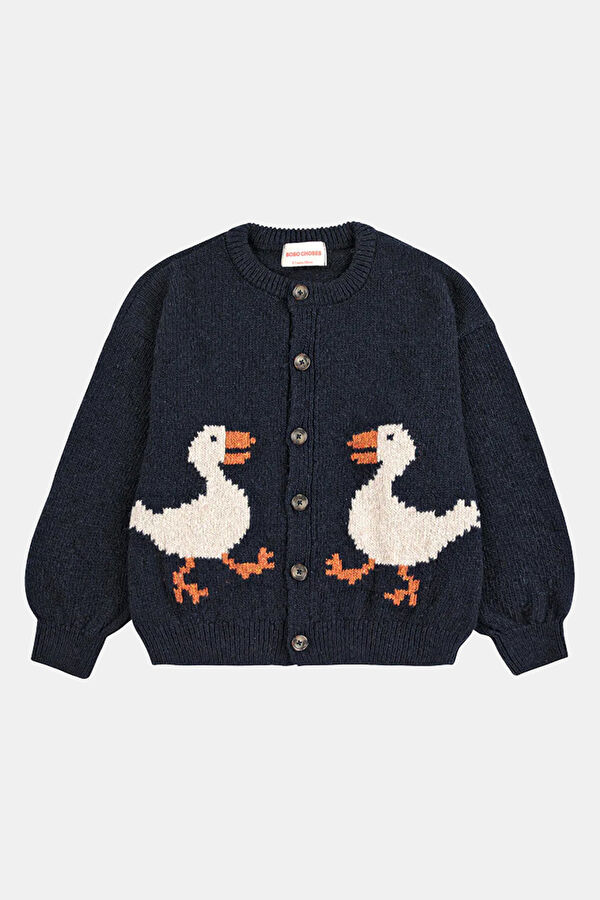 Navy Blue Embroidered Tricot Cardigan