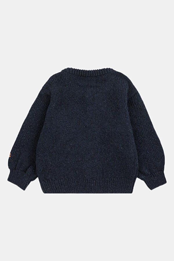 Navy Blue Embroidered Tricot Cardigan 2