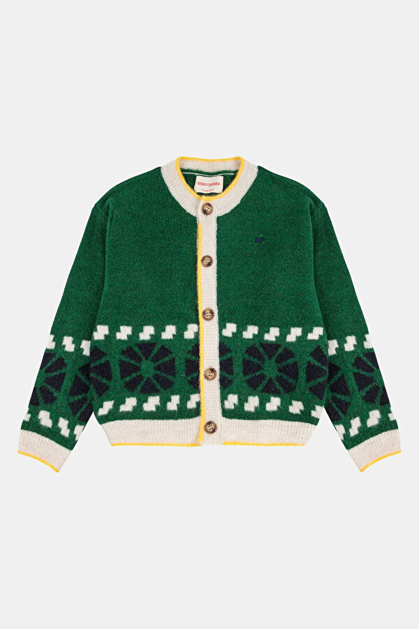 Green Embroidered Tricot Cardigan