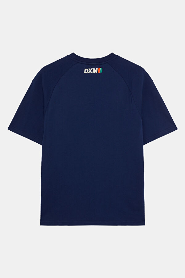 Relax Fit Navy Blue Crew Neck Printed T-Shirt 2