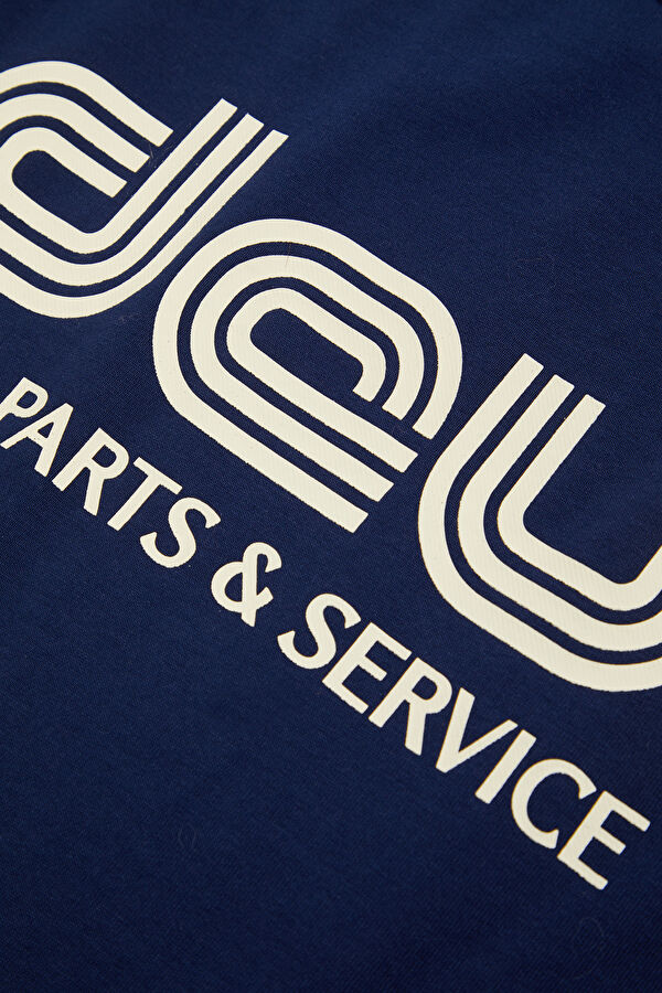 Relax Fit Navy Blue Crew Neck Printed T-Shirt 4