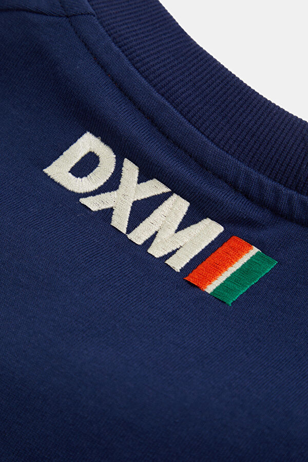 Relax Fit Navy Blue Crew Neck Printed T-Shirt 5