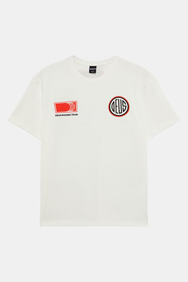 Relax Kalıp Beyaz Bisiklet Yaka Baskılı Erkek T-Shirt