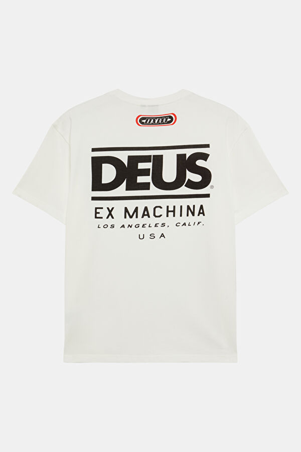 Relax Kalıp Beyaz Bisiklet Yaka Baskılı Erkek T-Shirt 2