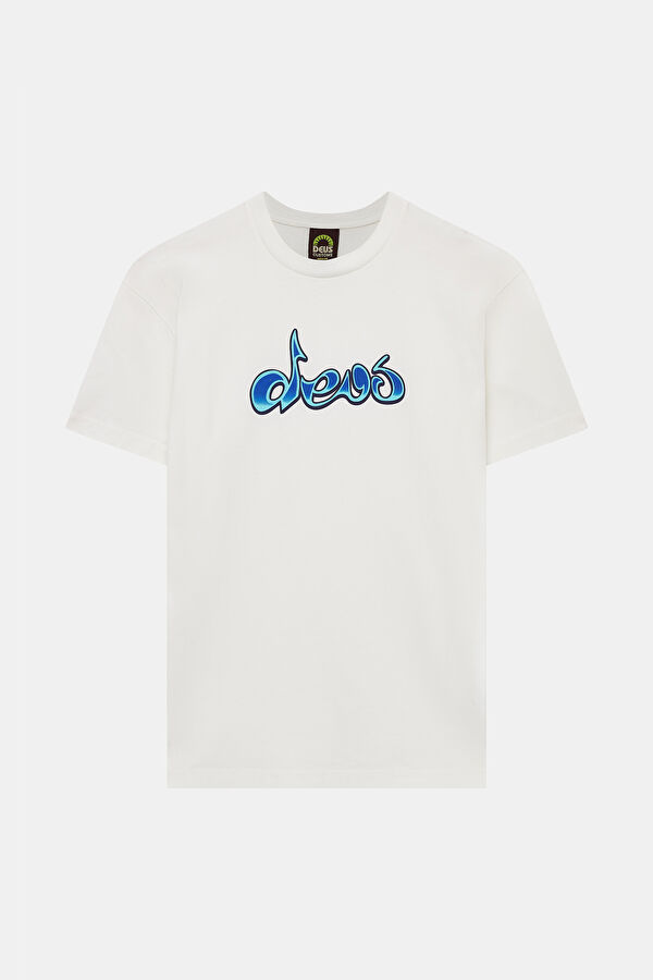 Relax Fit White Crew Neck Printed T-Shirt