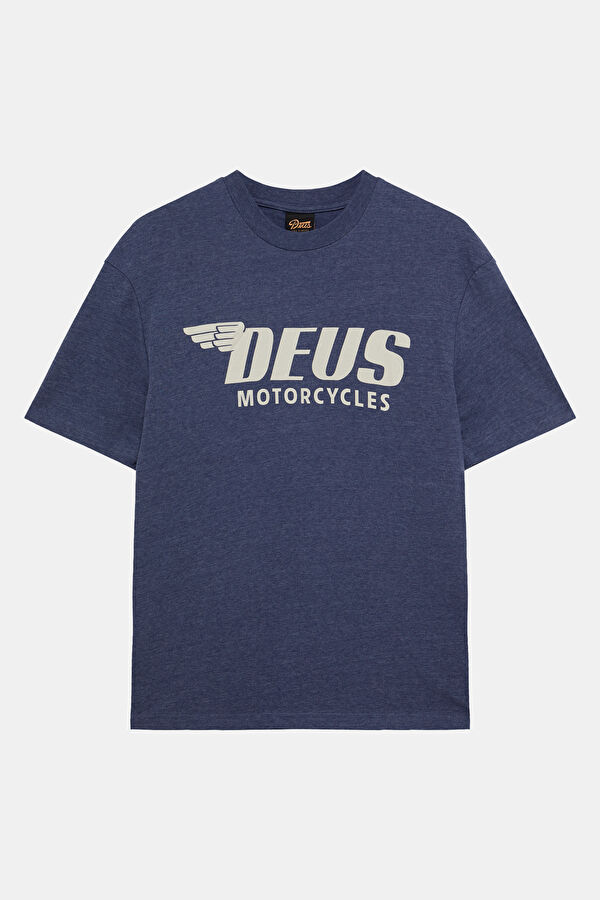 Relax Fit Blue Crew Neck Printed T-Shirt