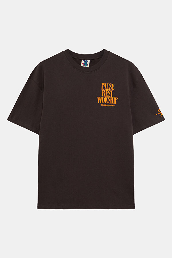 Relax Kalıp Antrasit Bisiklet Yaka Baskılı Erkek T-Shirt