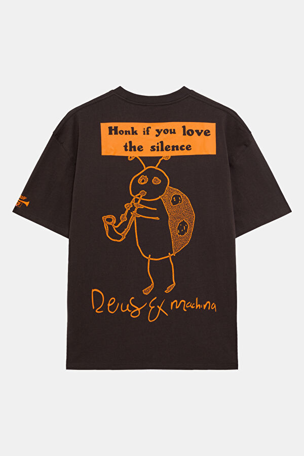 Relax Kalıp Antrasit Bisiklet Yaka Baskılı Erkek T-Shirt 2