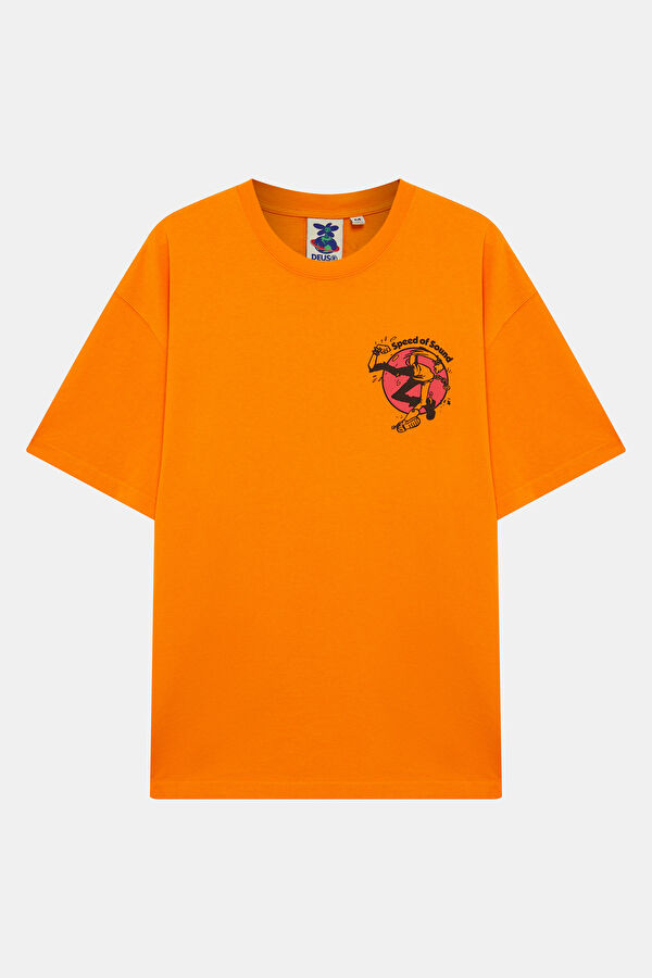 Relax Fit Orange Crew Neck Printed Men's T-Shirt