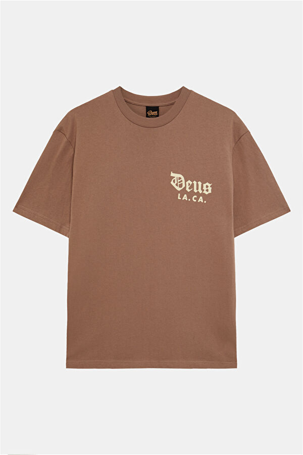 Relax Kalıp Kahve Bisiklet Yaka Baskılı Erkek T-Shirt