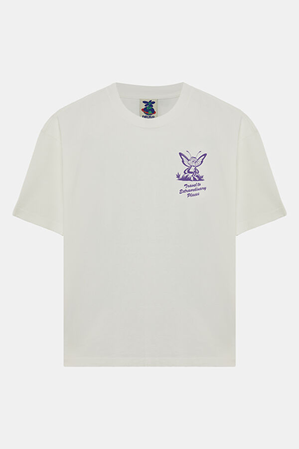 Relax Fit White Crew Neck Printed Men's T-Shirt