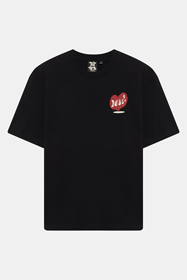 Relax Fit Black Crew Neck Printed Men's T-Shirt 4