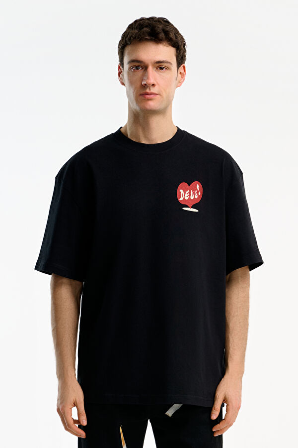 Relax Fit Black Crew Neck Printed Men's T-Shirt