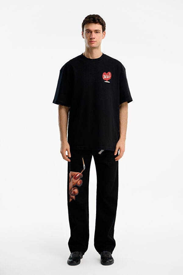 Relax Fit Black Crew Neck Printed Men's T-Shirt 3