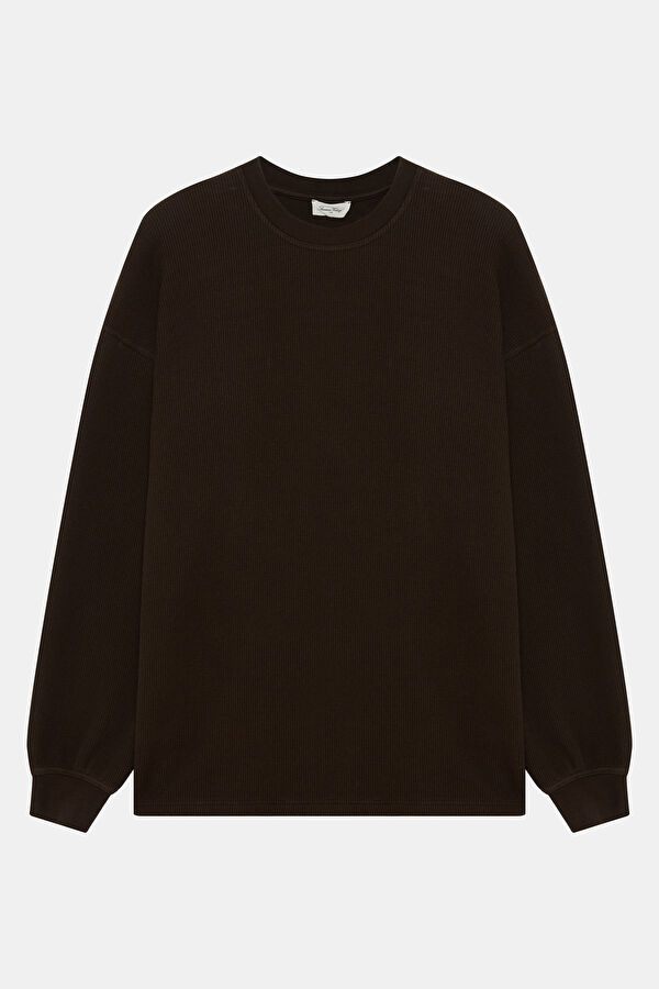 Koyu Kahve Relax Kalıp Bisiklet Yaka Erkek Sweatshirt