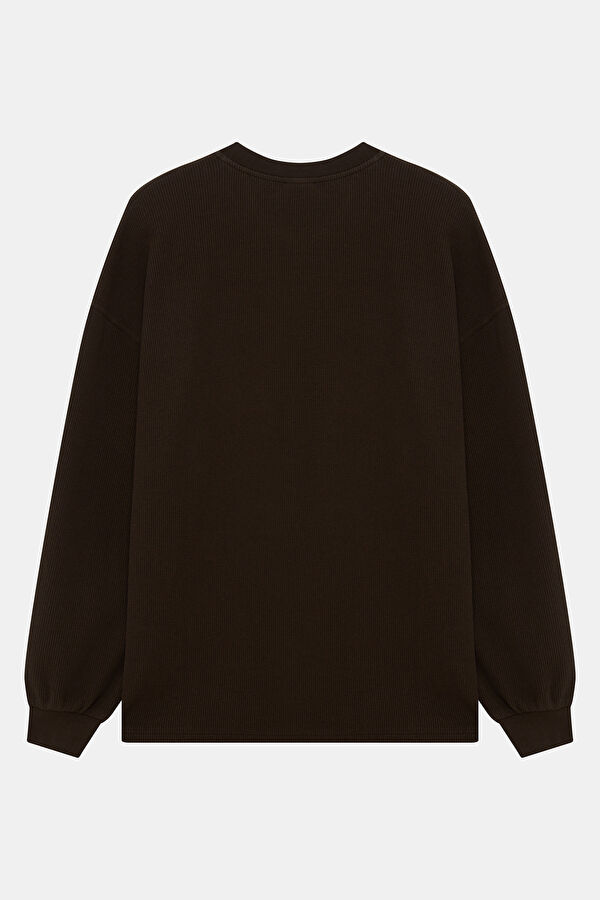 Koyu Kahve Relax Kalıp Bisiklet Yaka Erkek Sweatshirt 2
