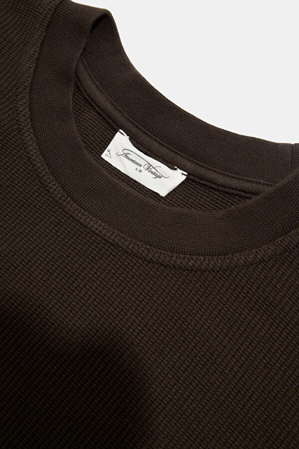 Koyu Kahve Relax Kalıp Bisiklet Yaka Erkek Sweatshirt 3