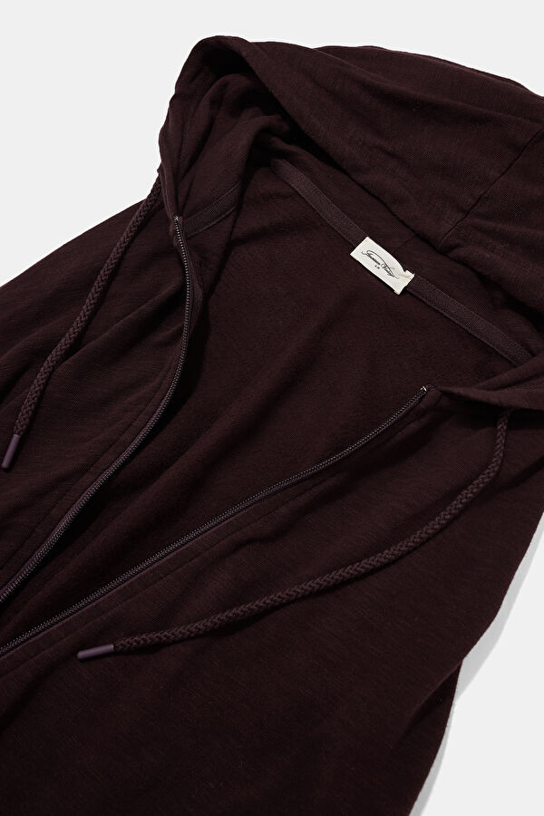 Bordo Relax Kalıp Kapuşonlu Erkek Sweatshirt 3