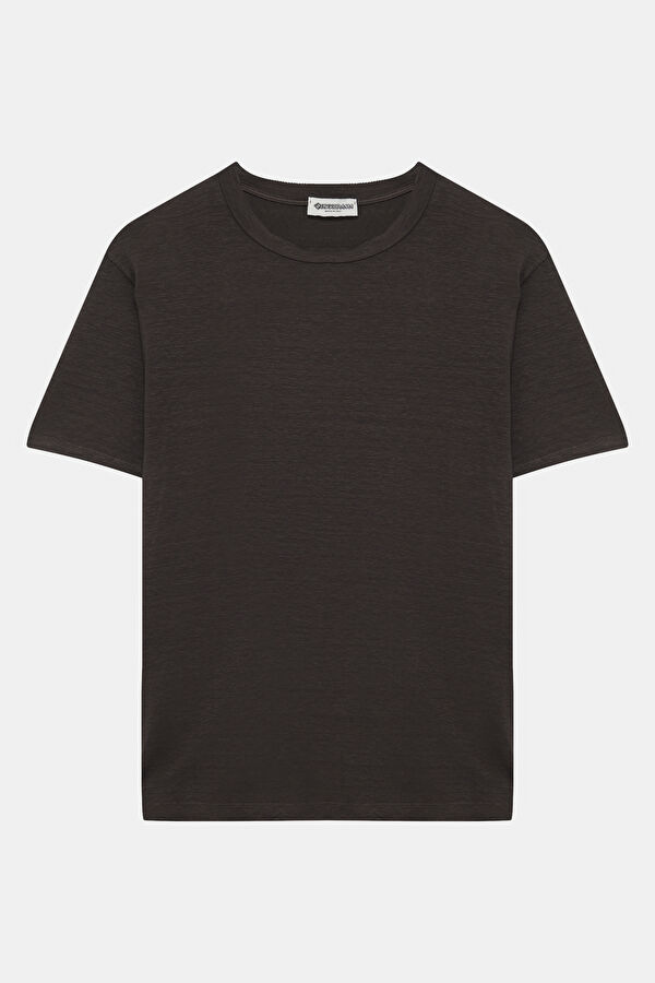 Brown Crew Neck Linen Men's T-Shirt