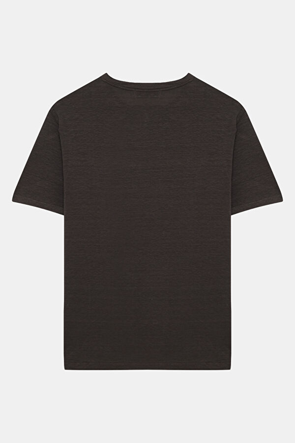Brown Crew Neck Linen Men's T-Shirt 2
