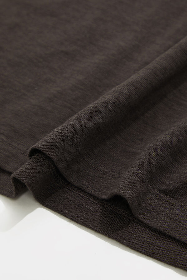 Brown Crew Neck Linen Men's T-Shirt 4