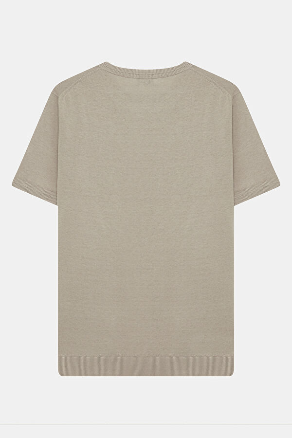 Beige Crew Neck Linen Men's T-Shirt 2