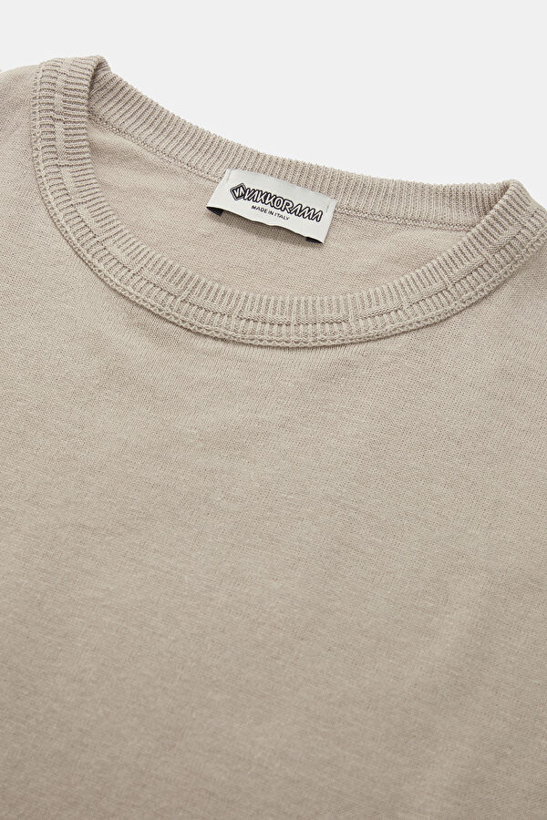 Beige Crew Neck Linen Men's T-Shirt 3