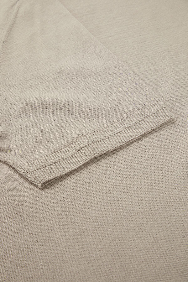 Beige Crew Neck Linen Men's T-Shirt 4