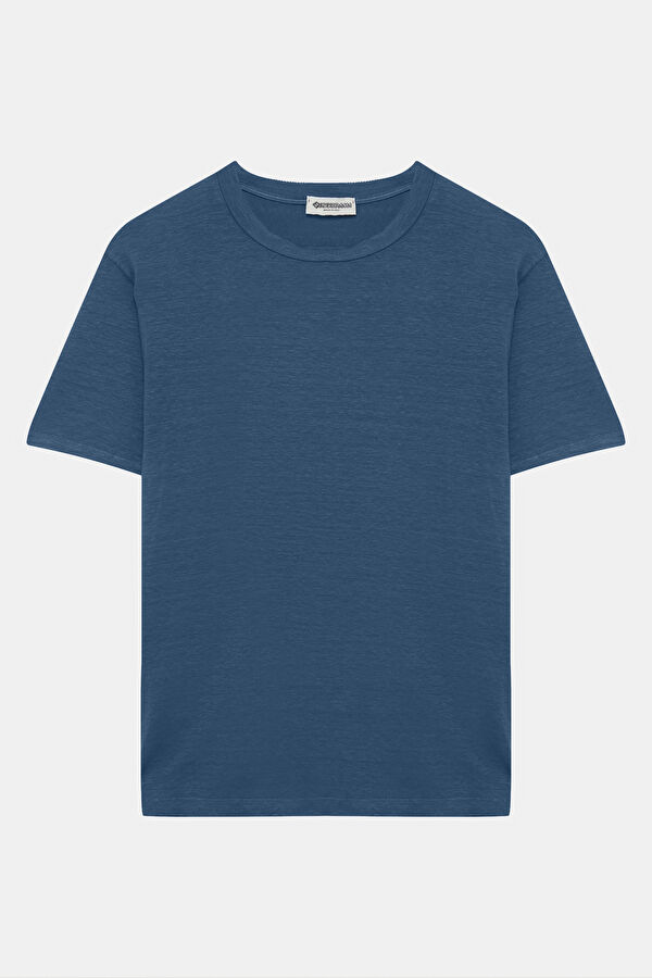 Indigo Crew Neck Linen Men's T-Shirt