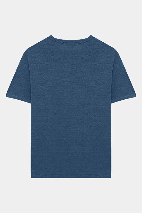 Indigo Crew Neck Linen Men's T-Shirt 2