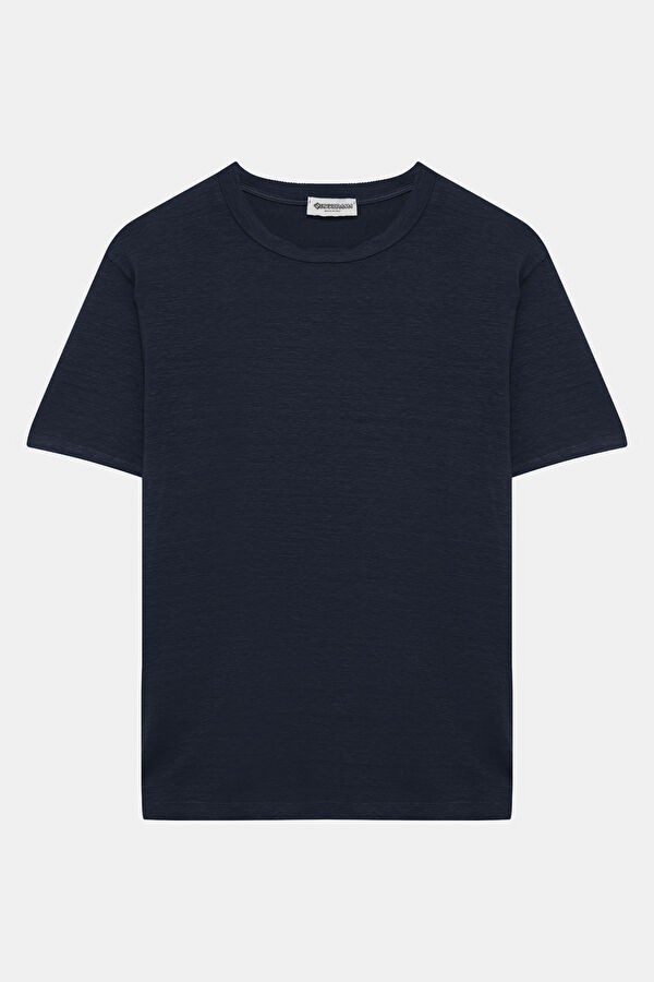 Navy Crew Neck Linen Men's T-Shirt