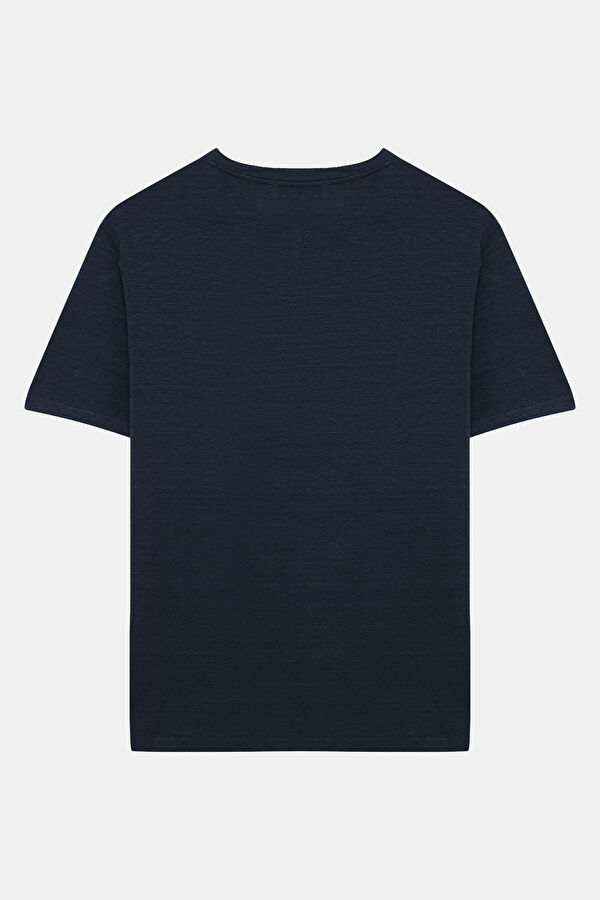 Navy Crew Neck Linen Men's T-Shirt 2