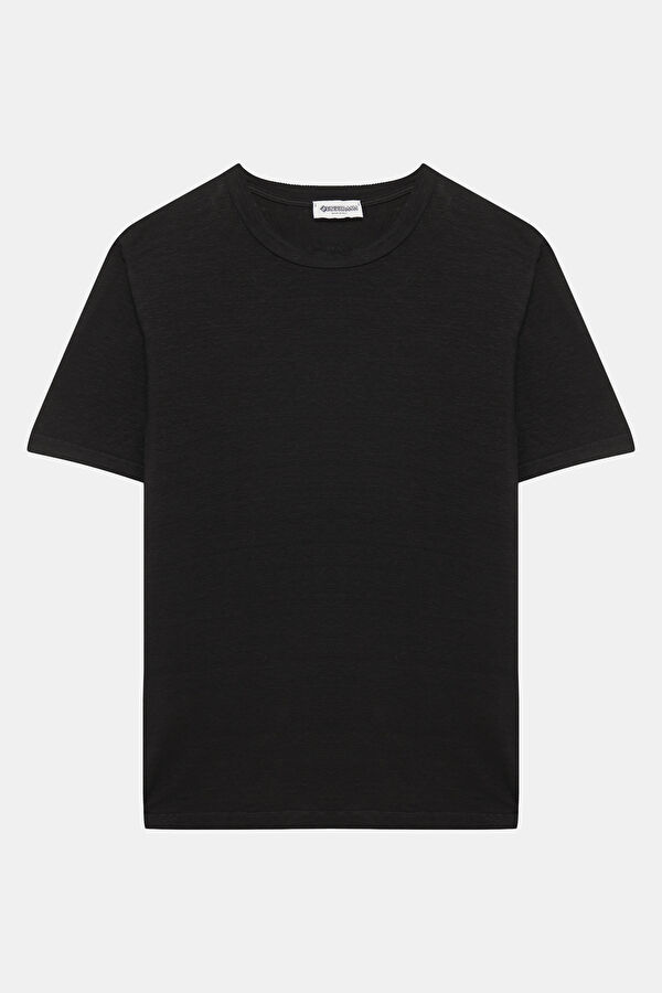 Black Crew Neck Linen Men's T-Shirt
