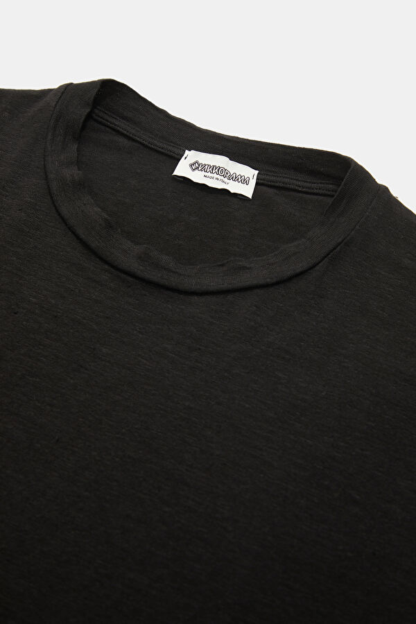 Black Crew Neck Linen Men's T-Shirt 3