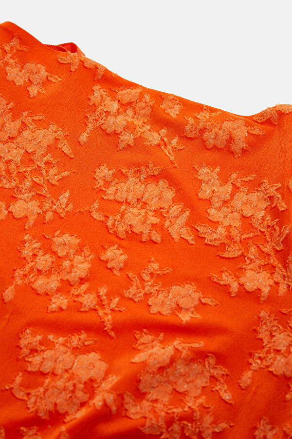 Orange Patterned Short-Sleeved Women's Blouse 3