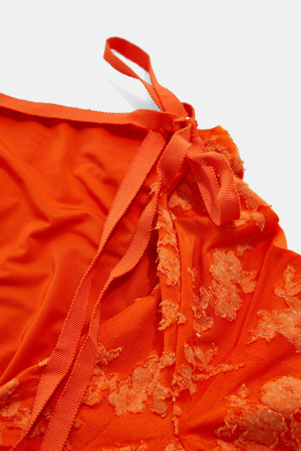 Orange Patterned Short-Sleeved Women's Blouse 5