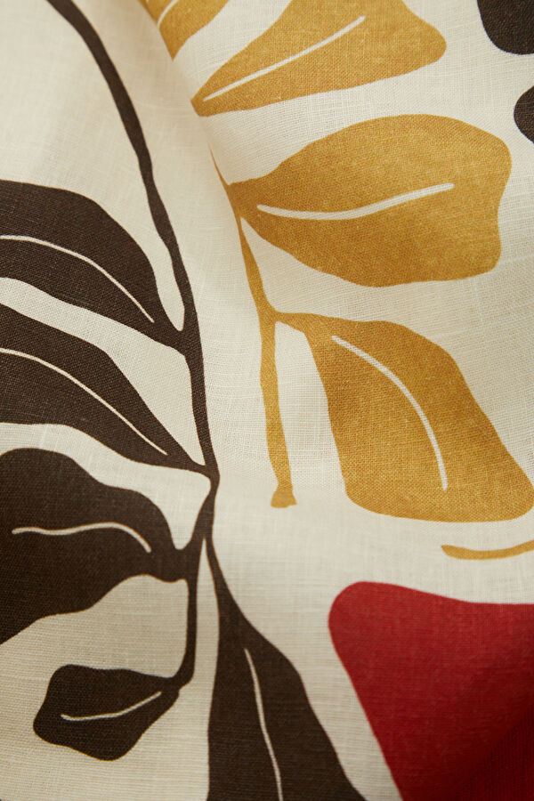Cream Patterned Midi Linen Women's Dress 7